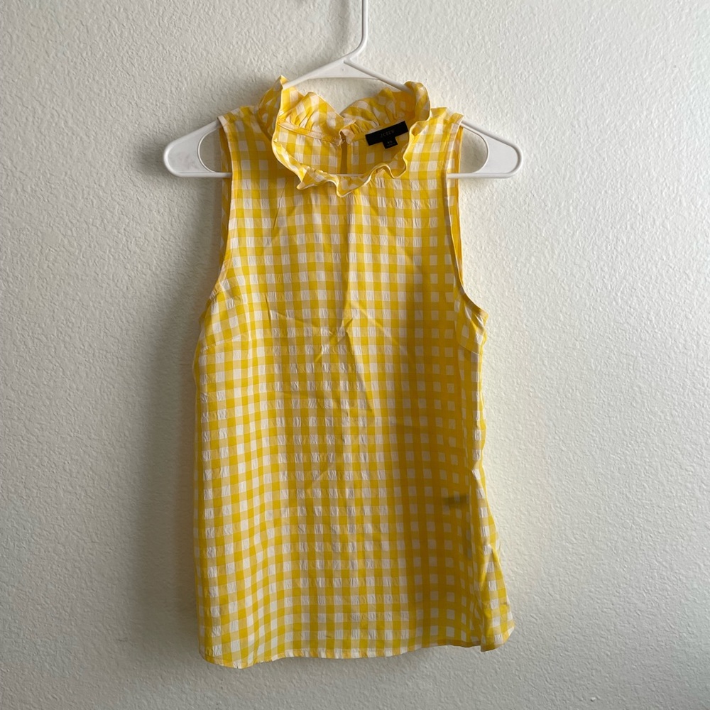 COPY - J. Crew Ruffle Neck Top Yellow Gingham Blouse XS EUC
